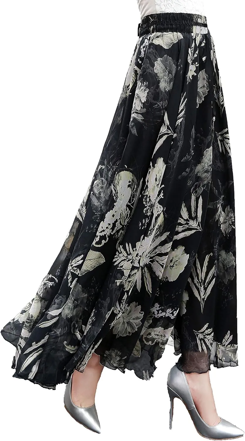 Sinono Womens Long Chiffon Bohemian Skirt Gypsy Dress Maxi Boho Beach Skirt