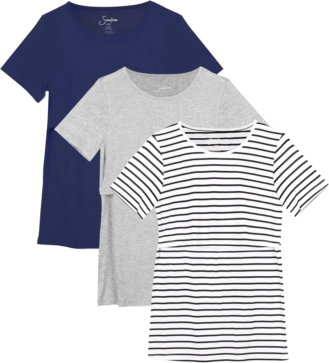 Sosolism 3 Pack Nursing Top Summer Short Sleeve Breastfeeding Shirts for Women Casual Round Neck Pumping Tshirts
