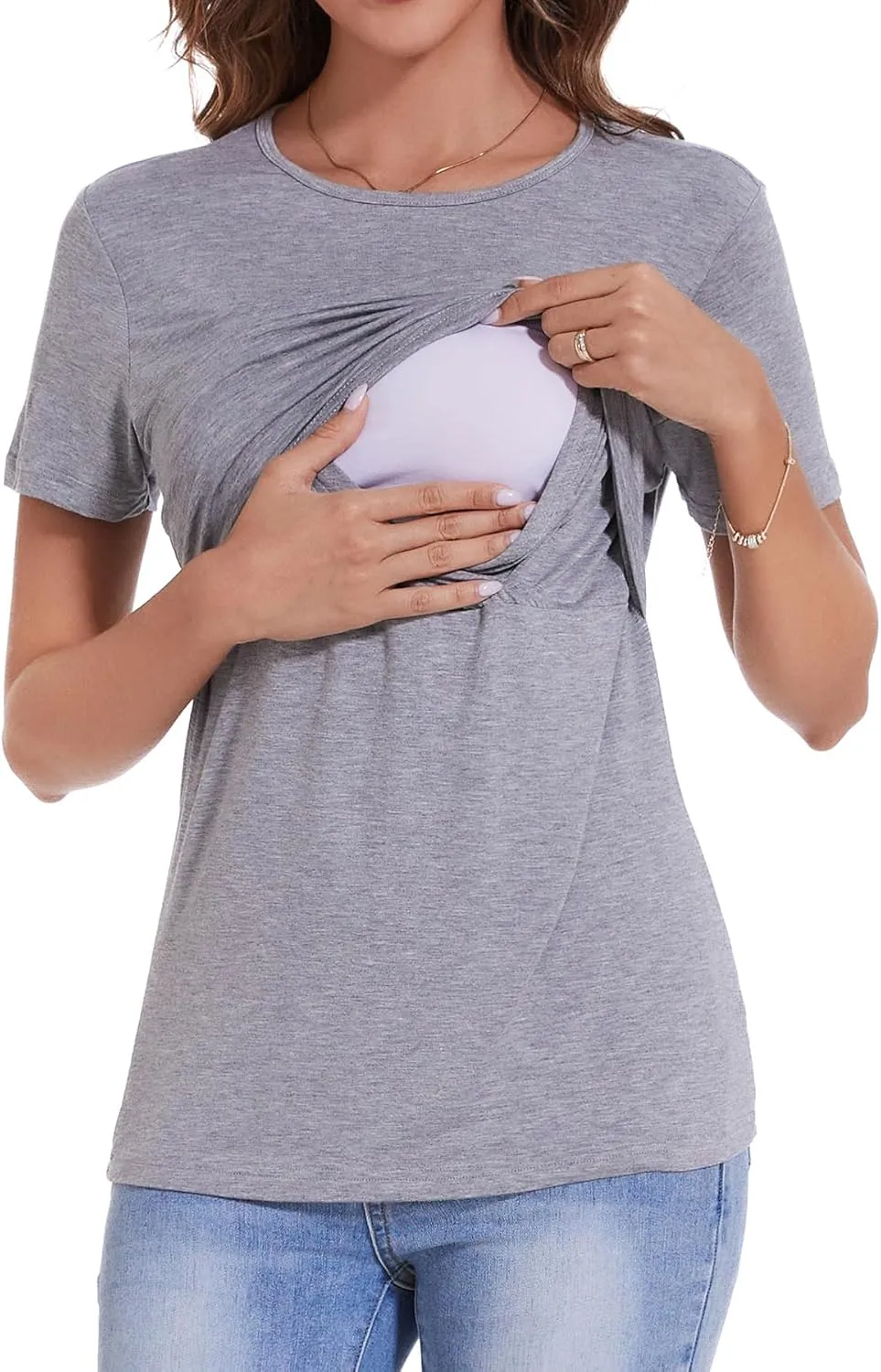 Sosolism 3 Pack Nursing Top Summer Short Sleeve Breastfeeding Shirts for Women Casual Round Neck Pumping Tshirts