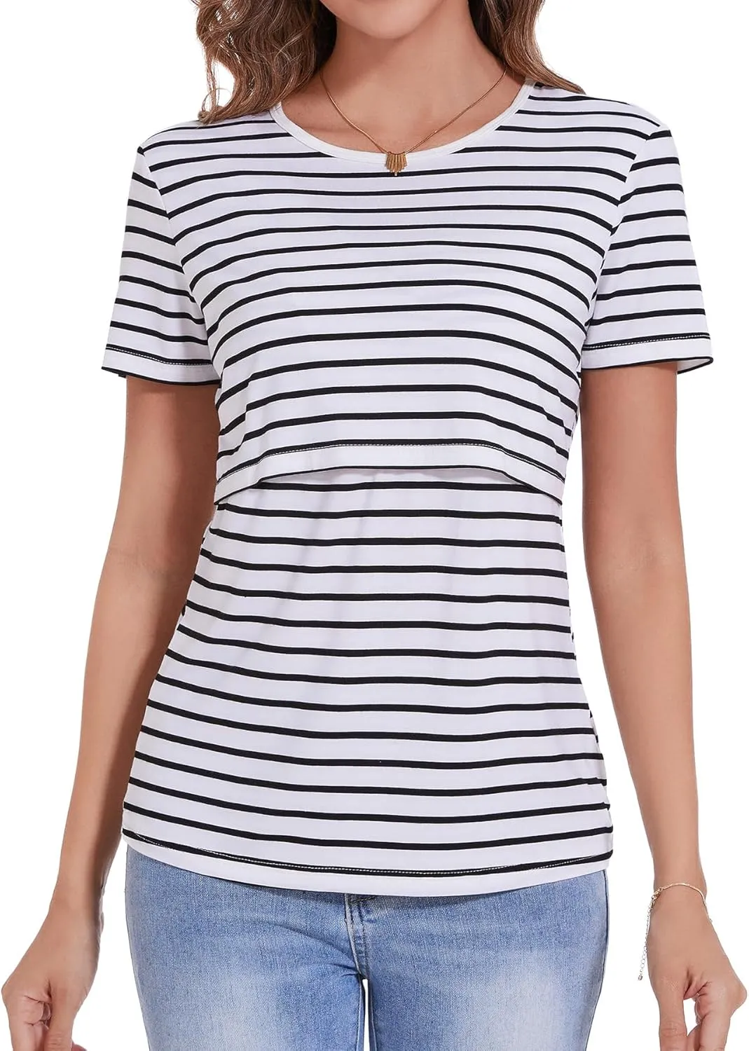 Sosolism 3 Pack Nursing Top Summer Short Sleeve Breastfeeding Shirts for Women Casual Round Neck Pumping Tshirts