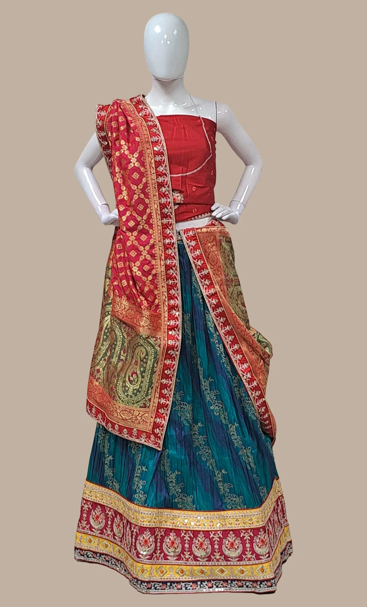 Teal Embroidered Lengha