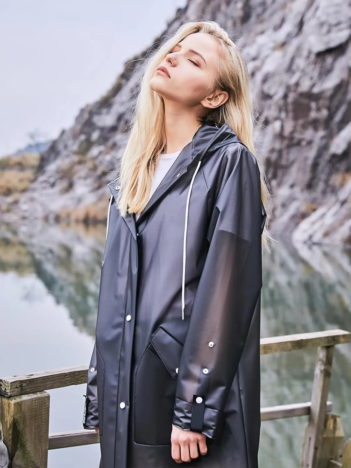 TPU Clear Rain Coat for Women - Waterproof Packable Fashion Rain Poncho with Hood Reusable Raincoat