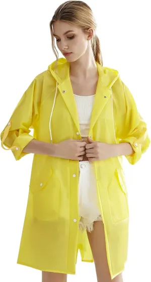 TPU Clear Rain Coat for Women - Waterproof Packable Fashion Rain Poncho with Hood Reusable Raincoat