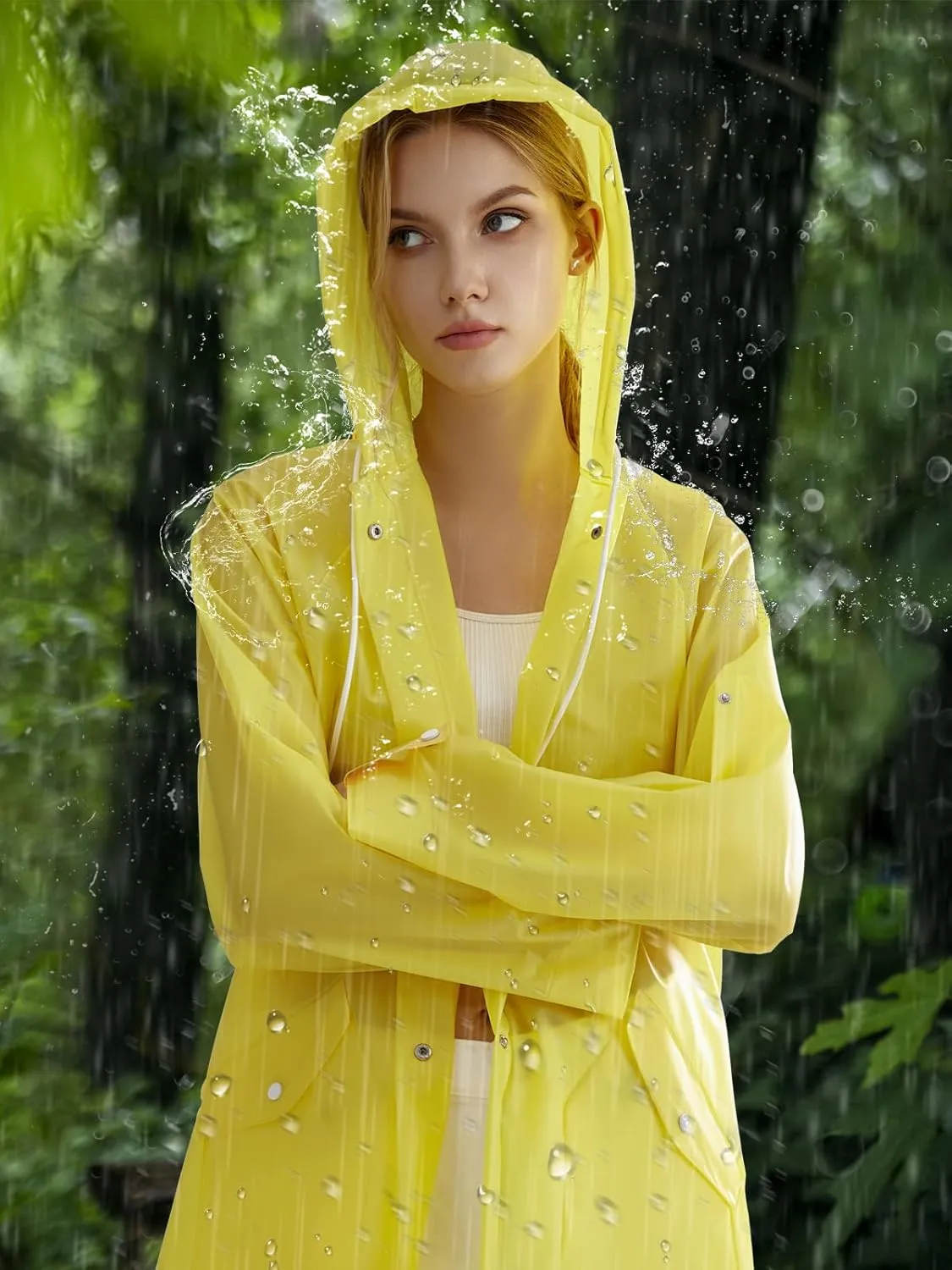 TPU Clear Rain Coat for Women - Waterproof Packable Fashion Rain Poncho with Hood Reusable Raincoat
