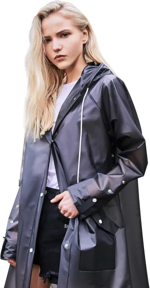 TPU Clear Rain Coat for Women - Waterproof Packable Fashion Rain Poncho with Hood Reusable Raincoat
