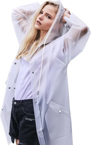 TPU Clear Rain Coat for Women - Waterproof Packable Fashion Rain Poncho with Hood Reusable Raincoat
