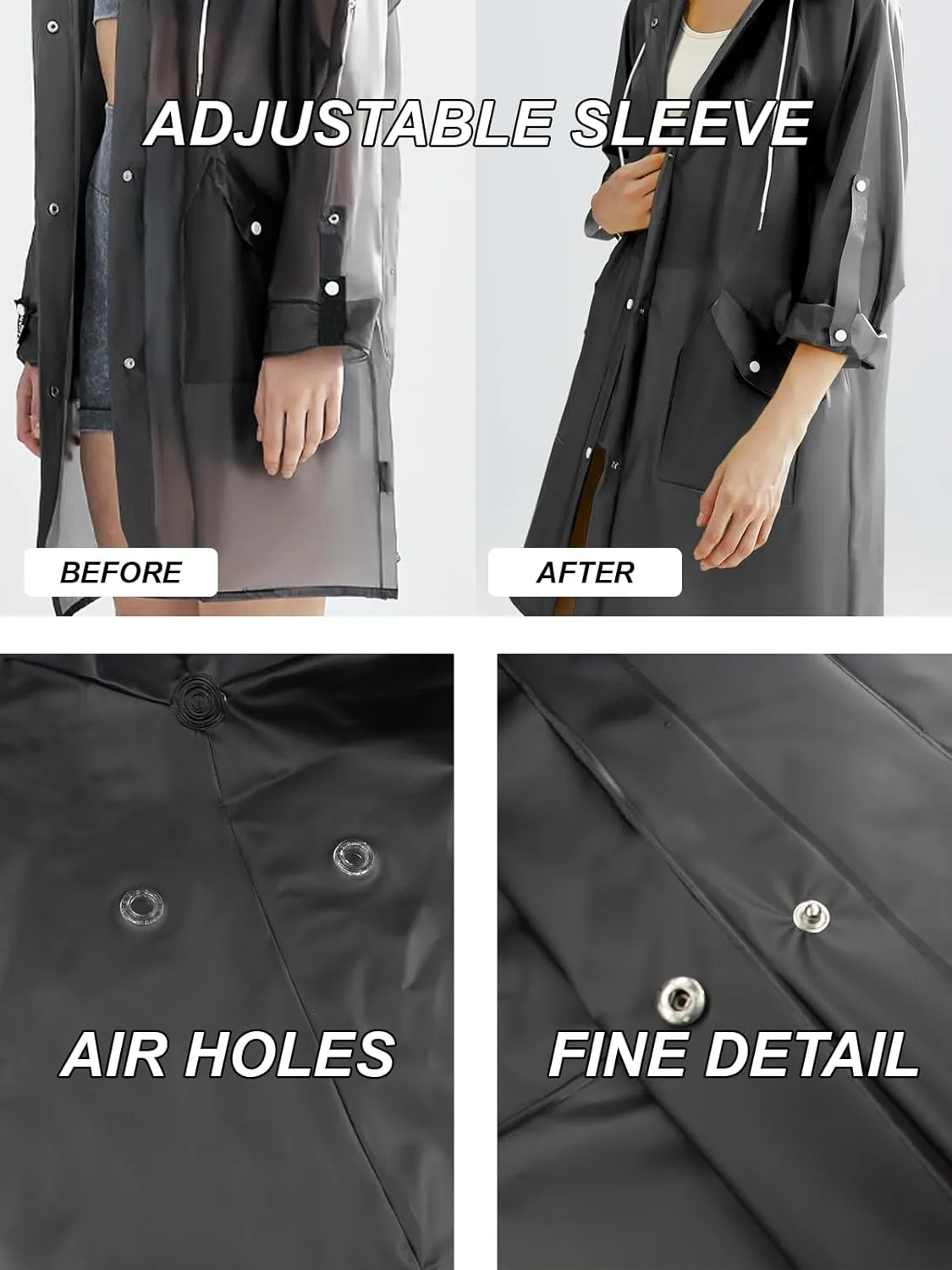 TPU Clear Rain Coat for Women - Waterproof Packable Fashion Rain Poncho with Hood Reusable Raincoat