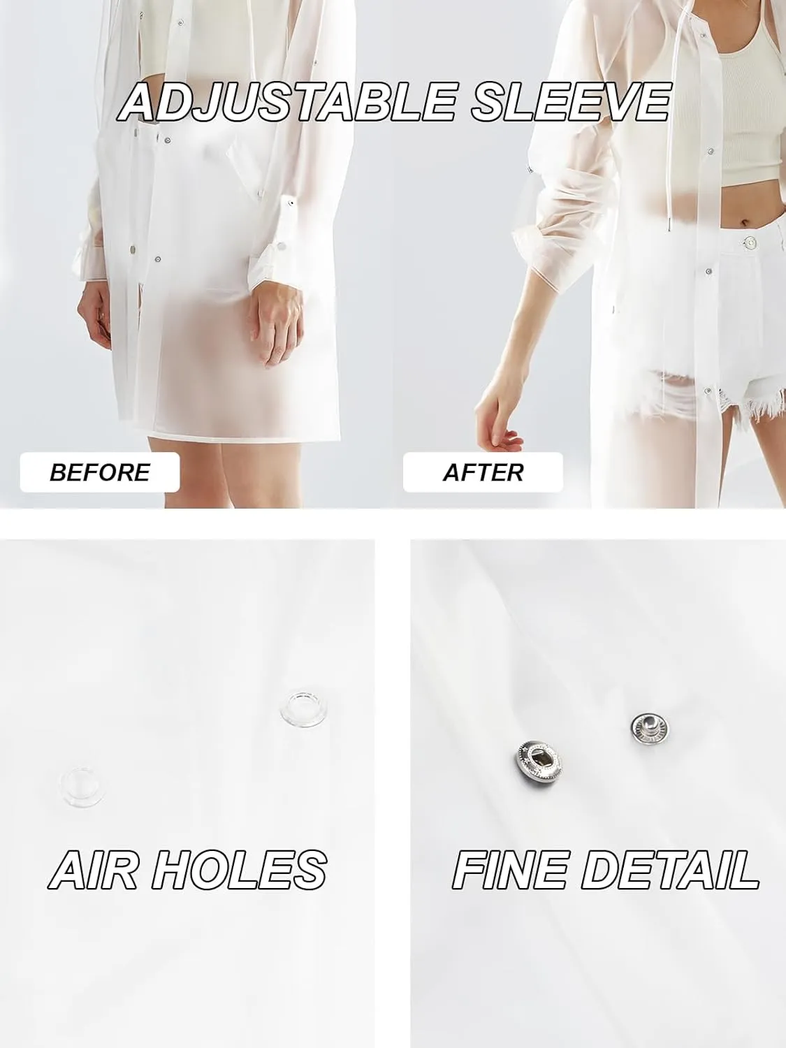 TPU Clear Rain Coat for Women - Waterproof Packable Fashion Rain Poncho with Hood Reusable Raincoat
