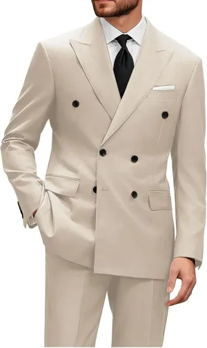 Wangyue Mens Double Breasted Suit 2 Piece Slim Fit Suits Double Breasted Blazer Men Wedding Prom Suit Jacket Pants Set
