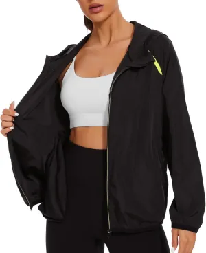 Waterproof Raincoat with Hood Windbreaker Rain Jacket for Women Zipper Lightweight Hiking Outdoor