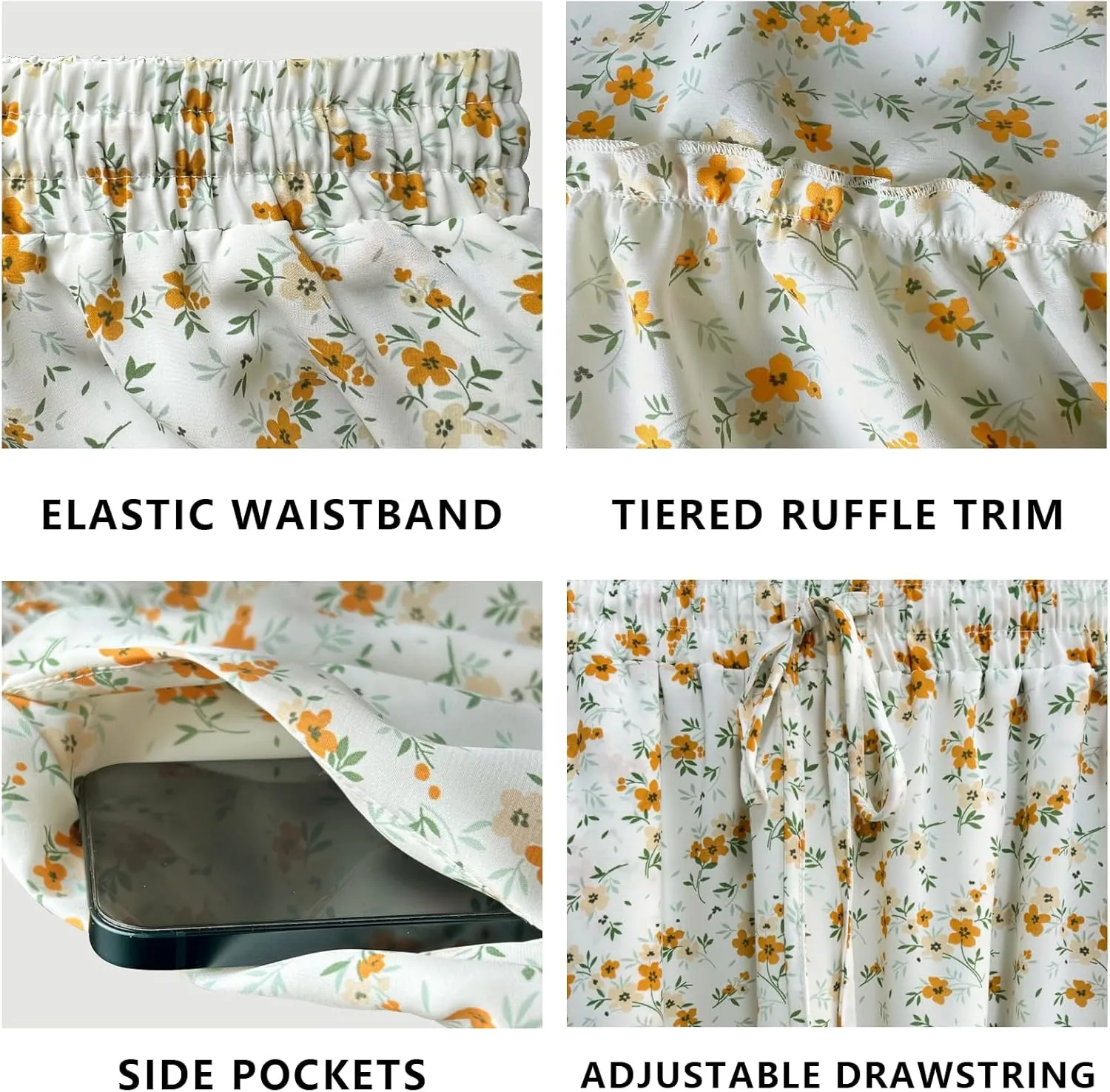 Women Boho Floral Maxi Skirts Casual Summer Flowy Elastic High Waisted A Line Beach Long Skirt with Side Pockets