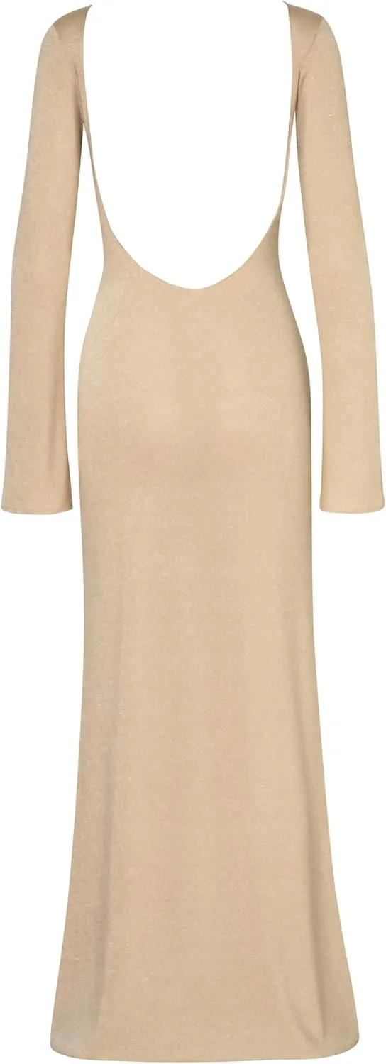 Women's Long Sleeve Ribbed Knit Maxi Dress - Musa