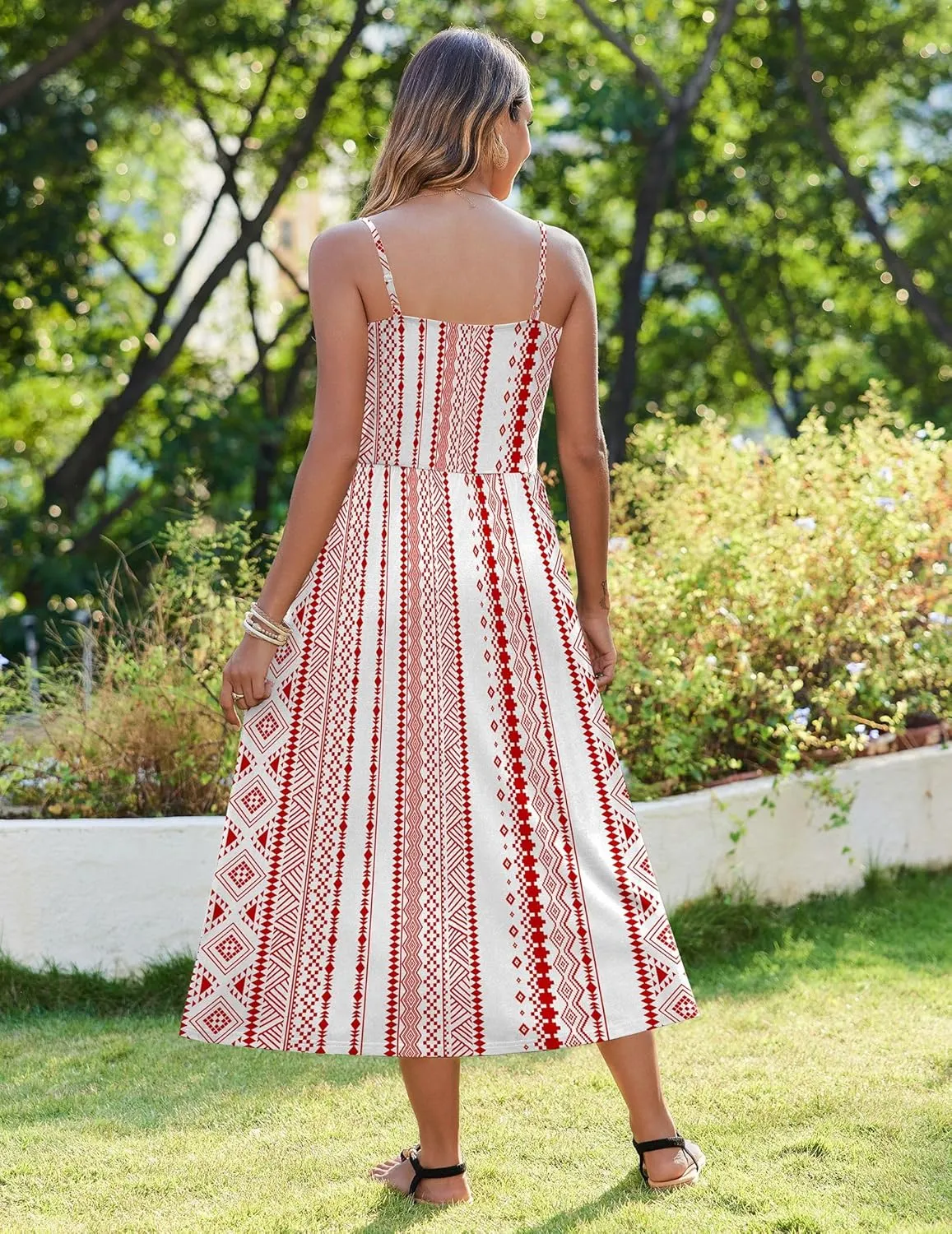 Zeagoo Women's Summer Casual Boho Sundress Spaghetti Strap Square Neck Flowy Midi Dresses A Line Beach Dress with Pockets